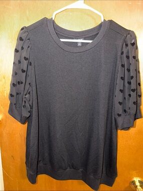 torrid Black Sheer Puff-Sleeve Scoop Neck Sweater Top with Heart Detail